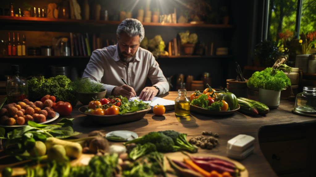 Dr. Prescribes a Mediterranean Diet, surrounded by Mediterranean Foods